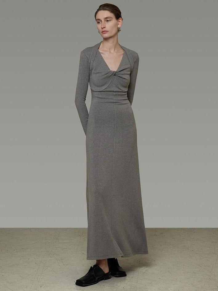 unspoken Soft Breathable Vneck Longsleeve Waist Cinch Viscose Knit Maxi Dresses