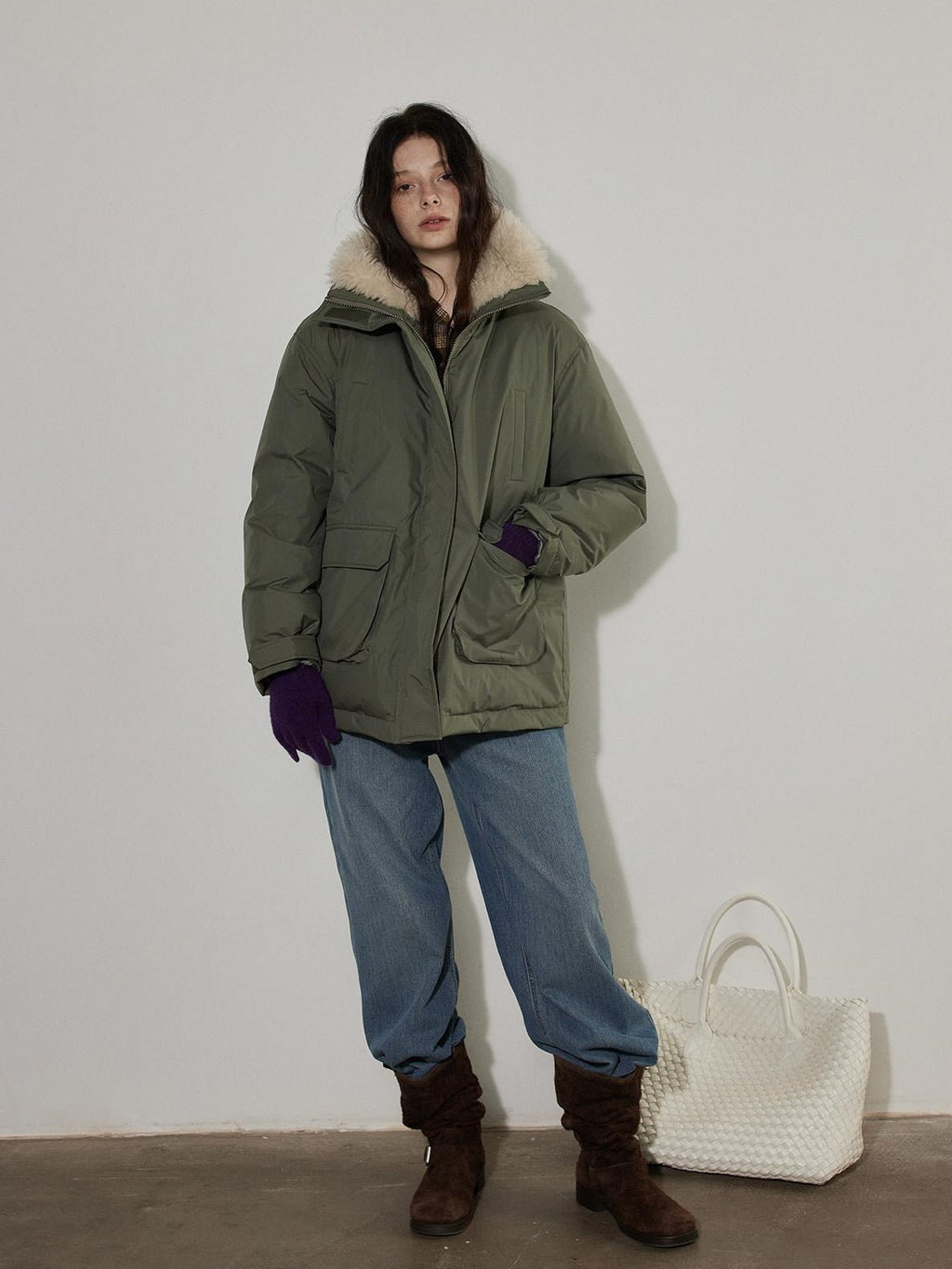 Lofi choose 90 Percent White Duck Down Insulated Commuter Relaxed Fit Olive Zip Down Jackets
