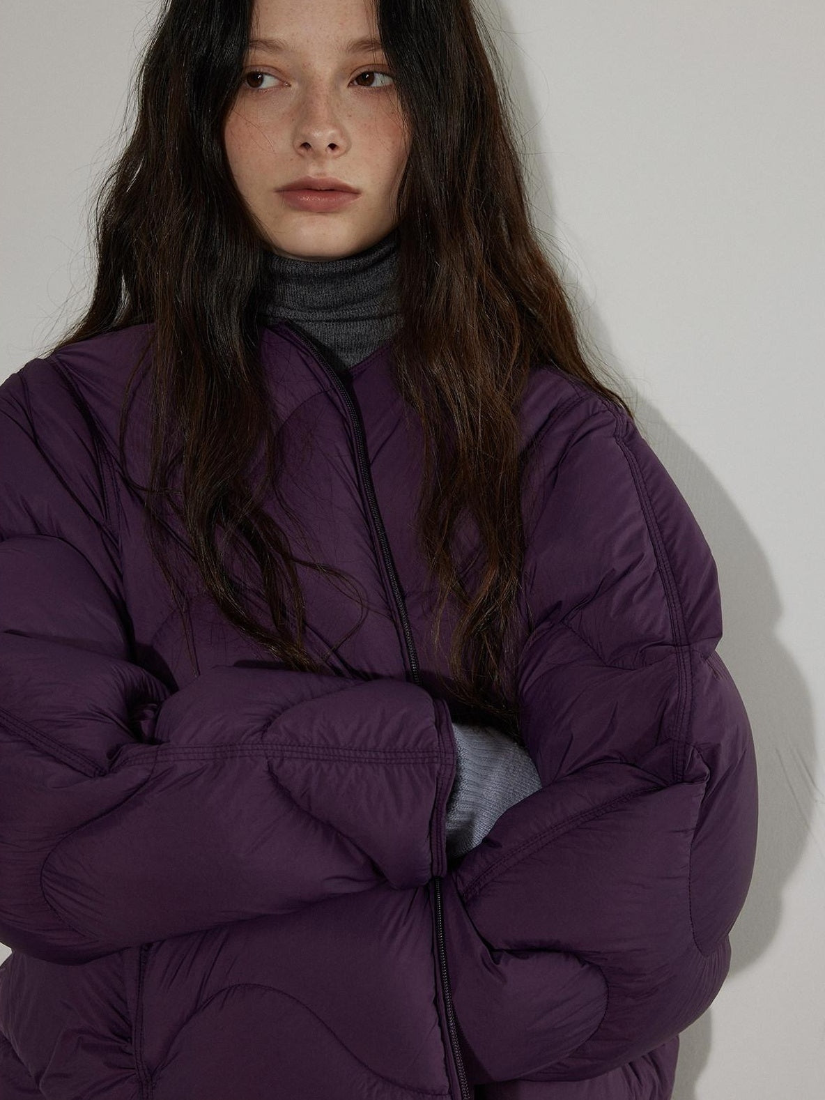 Lofi choose Ultra Warm 90 Percent White Duck Down Loose Commuter Wavy Zip Down Jackets