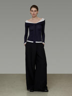 unspoken Slim Colorblock One Shoulder V-neck Casual Knitted Pullover Women Blouses