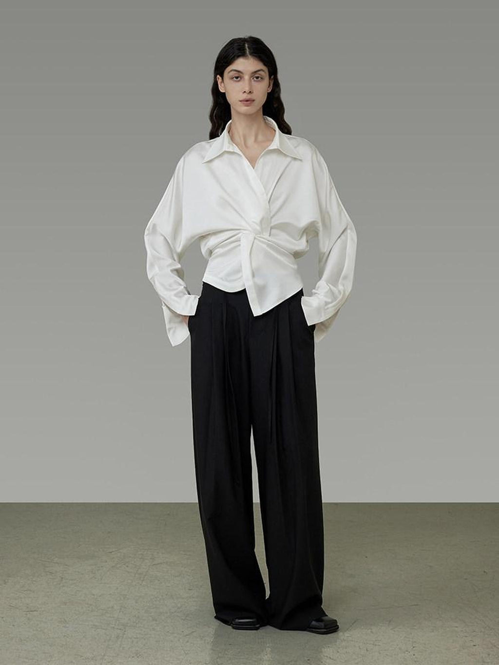 unspoken Shape Retaining Relaxed Slim V-neck Button Long Sleeve Women Polyester Blouses
