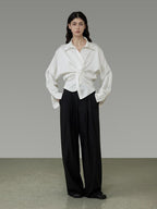 unspoken Shape Retaining Relaxed Slim V-neck Button Long Sleeve Women Polyester Blouses