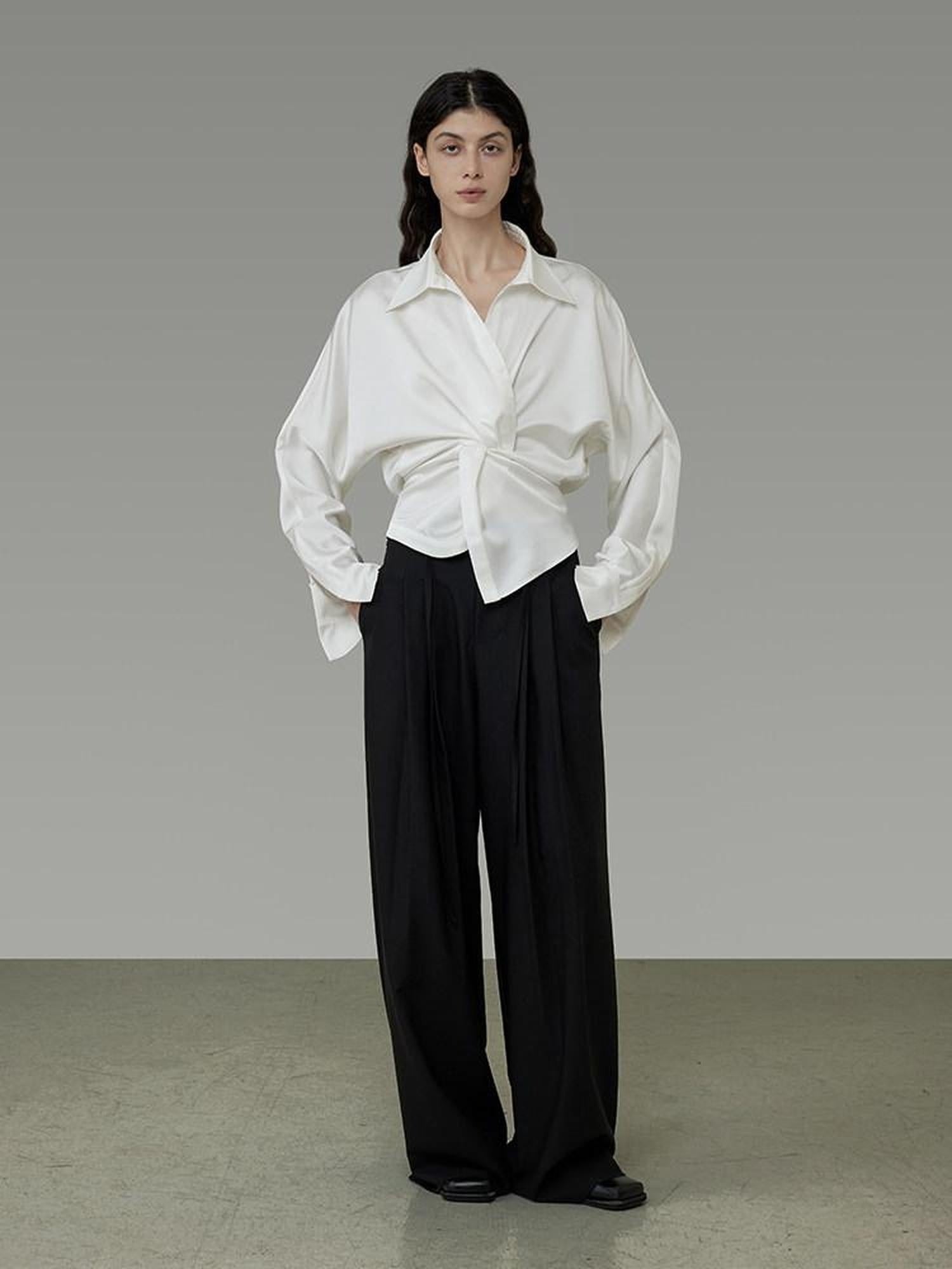 unspoken Shape Retaining Relaxed Slim V-neck Button Long Sleeve Women Polyester Blouses