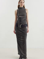 someone sometimes Versatile Pleated Tie Cami Slim Fit Lyocell Linen Blend Women Top & Skirt Sets