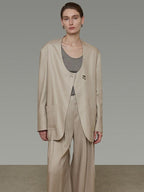unspoken Breathable Tencel Loose Collarless No Button Minimalist Beige Women Blazers