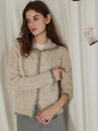 Lofi choose Wool Blend Contrast Trim Relaxed Lapel Button Women Oatmeal Knit Cardigans