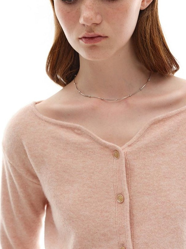 someonesometimes Soft Pink Cozy Wool Button V-neck Loose Fit Unisex Knit Cardigans