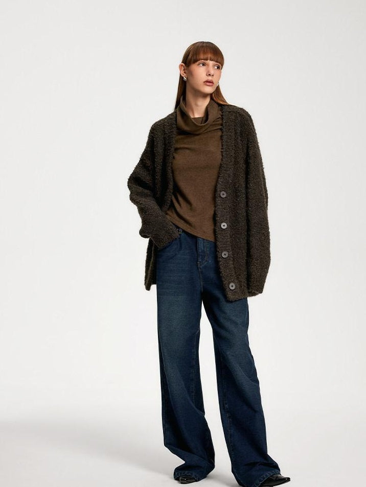 someone sometimes Vintage Blue Natural Waist Relaxed Fit Casual Polyester Wide Leg Jeans