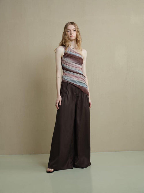 someonesometimes Breathable Tie Dye Stripe Print Slim Fit Versatile Women Off Shoulder Crop Tops