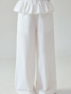 fano Pure Cotton Elastic Waist Loose Korean Office Natural Waist White Straight Pants