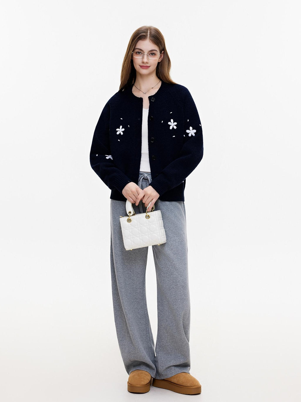 ikyou Thermal Commuter Straight Embroidered Women Acrylic Blend Black Cardigan Sweaters