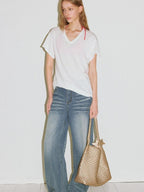 fano High Waist Wide Leg Zipper Fly Loose Light Blue Denim Straight Leg Jeans