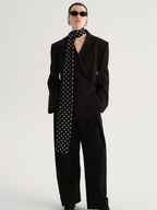 audreyyang Crossover Waist Office Relaxed Fit Women Double Breasted Black Blazers