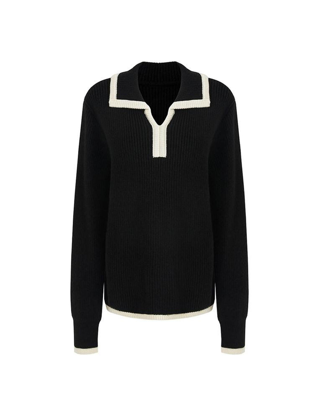 unspoken Thermal Acrylic Blend Loose Fit Pullover Commuter Black Knit Sweaters