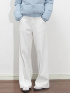 ikyou High Waist Loose Straight Colorfast White Denim Cotton Wide Leg Jeans