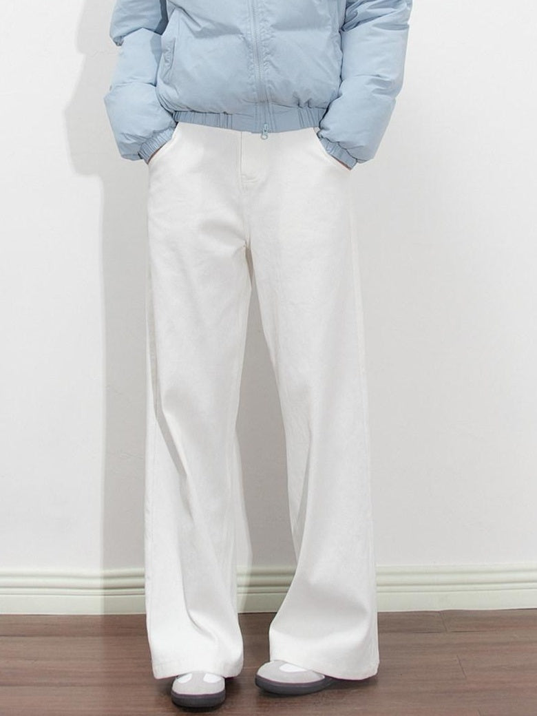 ikyou High Waist Loose Straight Colorfast White Denim Cotton Wide Leg Jeans