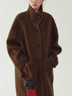 fano Soft Wool Blend Straight Cut Stand Collar Pockets Commuter Midlength Wool Coats