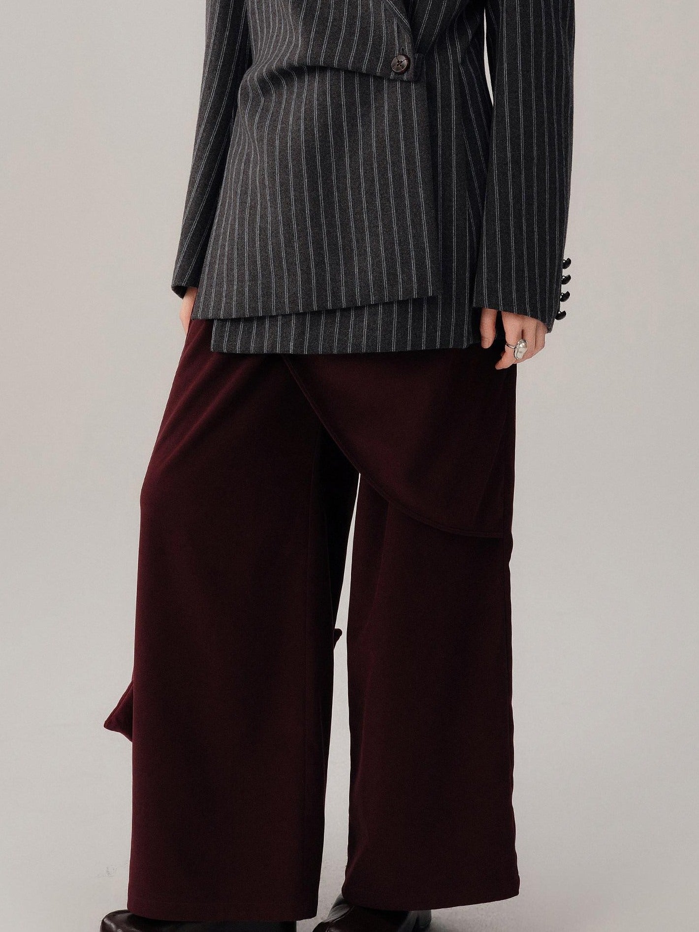 audreyyang Comfort Stretch Asymmetric Minimalist High Waist Loose Fit Women Straight Pants