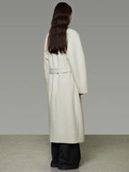 unspoken Lambswool Blend Tie Waist Oversized Commuter Longline White Wool Coats