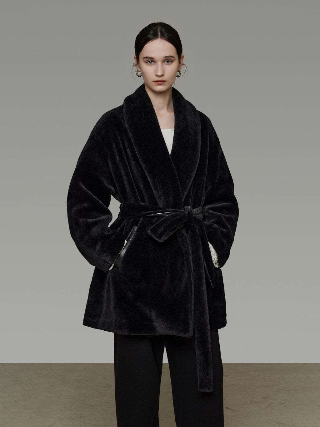 unspoken Warm V-neck Minimal Commuter Loose Midlength Women Everyday Black Long Coats