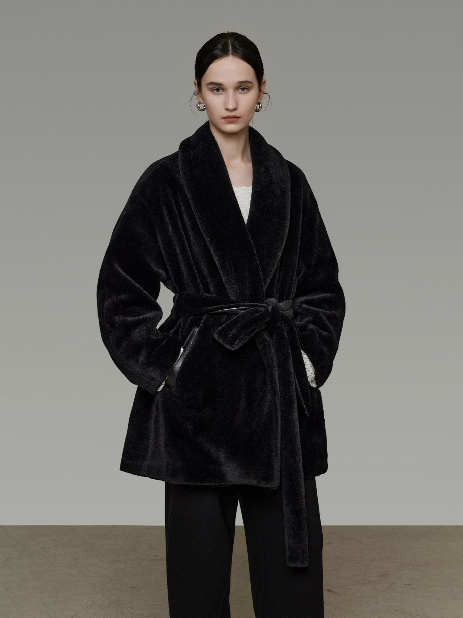 unspoken Warm V-neck Minimal Commuter Loose Midlength Women Everyday Black Long Coats