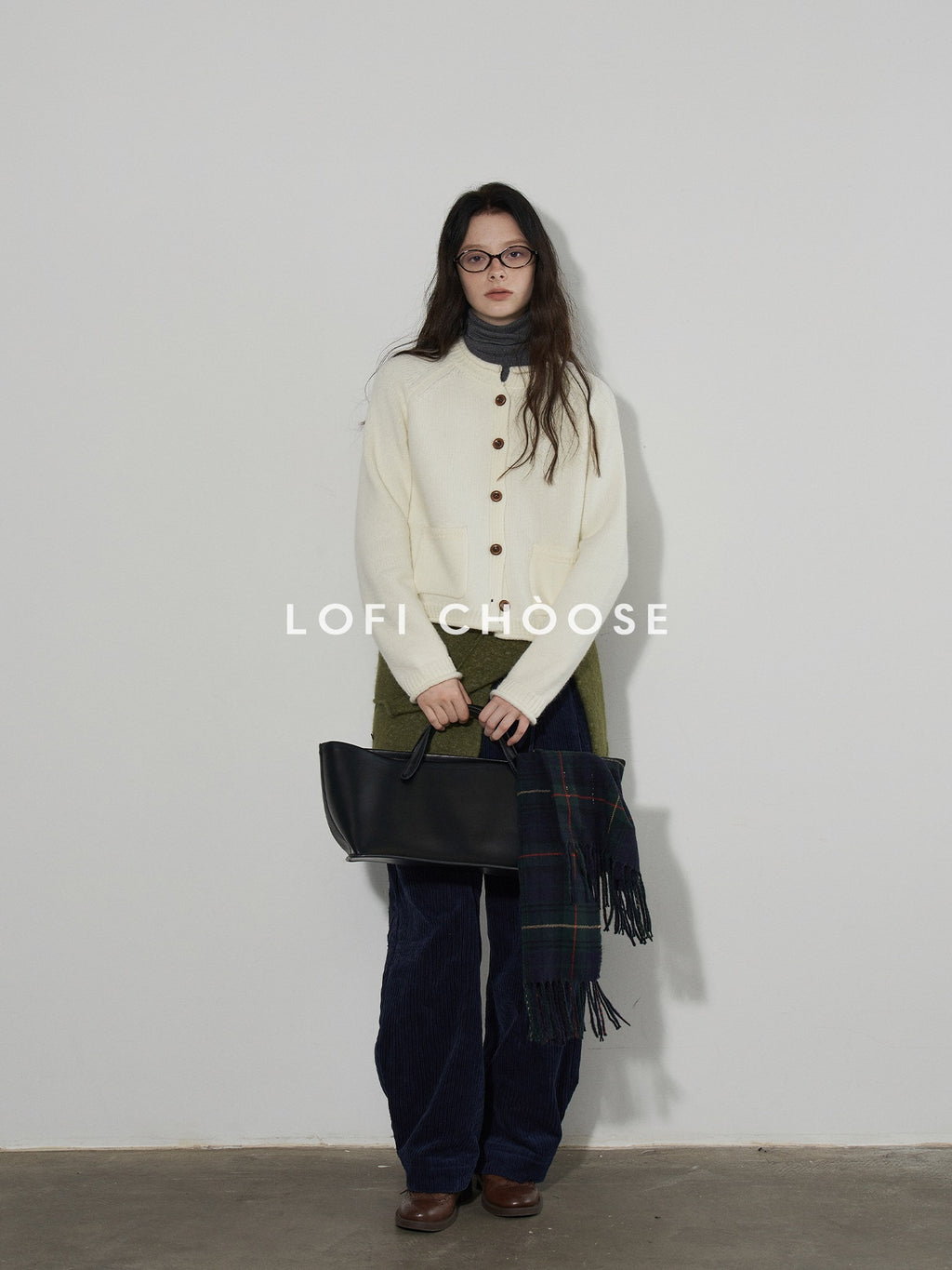 Lofi choose Soft Thick Loose Solid Knit Button Crewneck Long Sleeve Office Women Cardigans