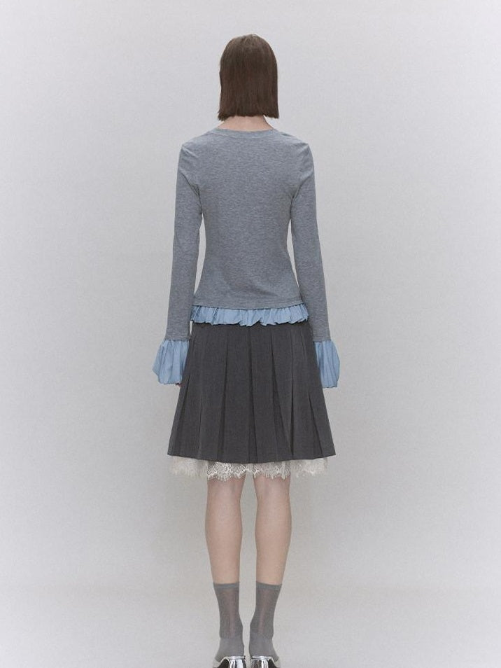 someone sometimes Lyocell Wool Blend Low Crew Neck Office Knit Women Meteor Grey Sweaters