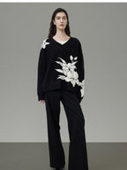 unspoken Thermal Warm Commuter Relaxed Fit V-neck Pullover Black Workwear Knit Sweaters