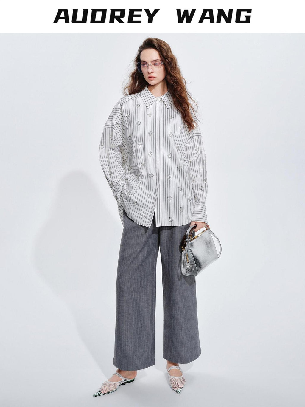 audreyyang Holds Shape Casual Loose Colorblock Striped Drop Shoulder Women Cotton Shirts