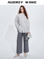 audreyyang Holds Shape Casual Loose Colorblock Striped Drop Shoulder Women Cotton Shirts