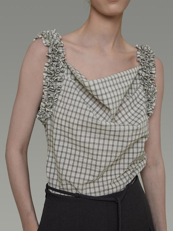 unspoken Plaid Pleated Loose Fit Office Wear Womens Polyester Blend Camisoles