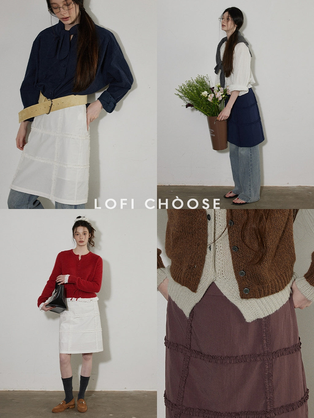 Lofi choose High Waist Loose Fit Office Ready Young Women Purple Blue White Midi Skirts