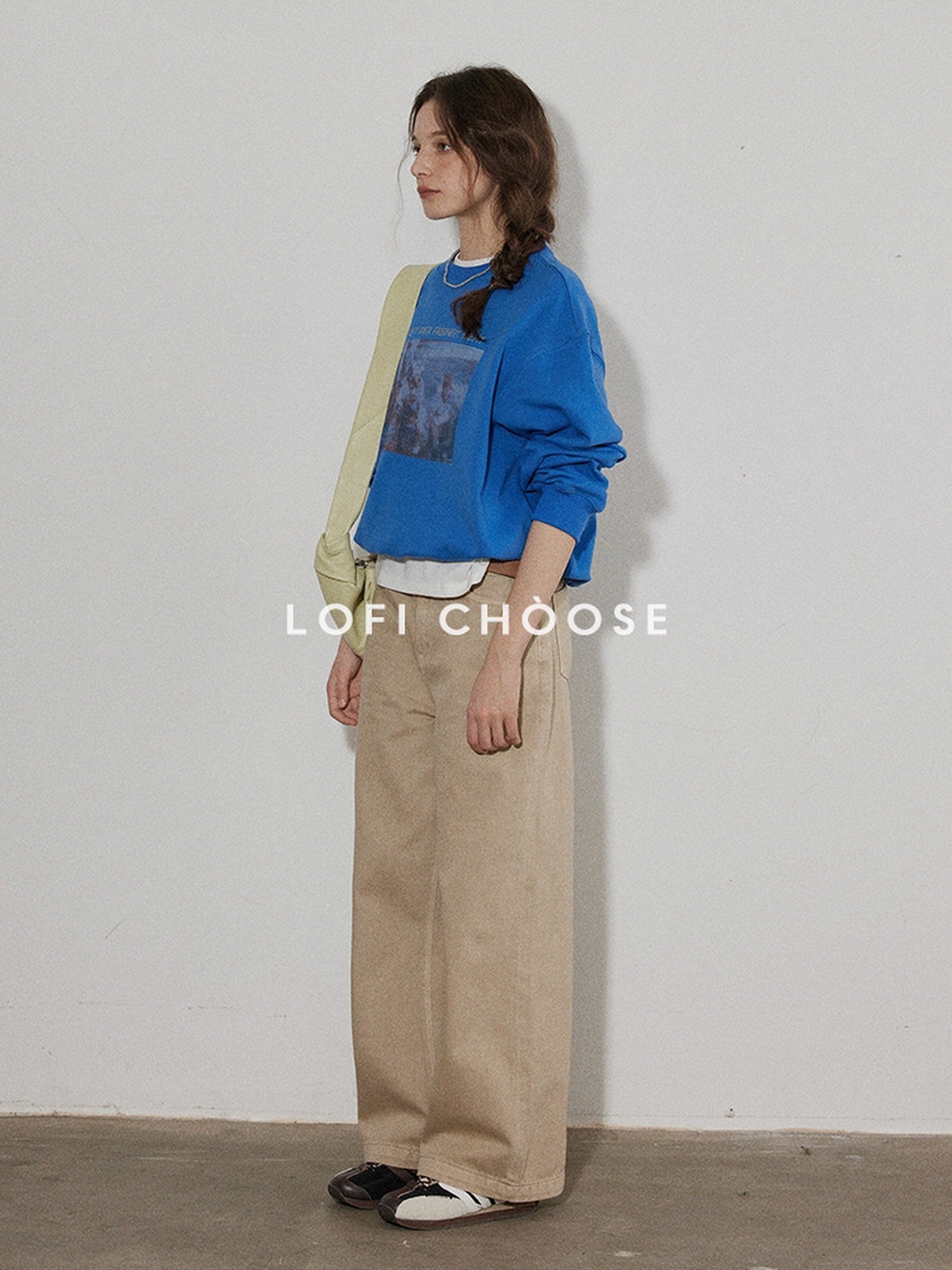 Lofi choose High Waist Casual Loose Fit Zipper Front No Stretch Beige Women Wide Leg Jeans