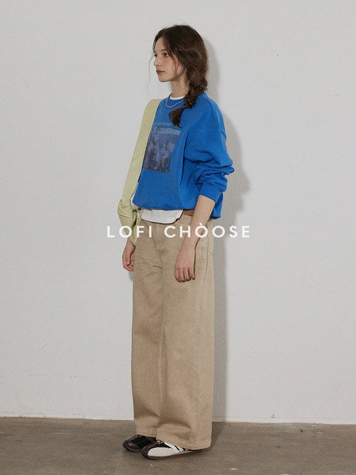 Lofi choose High Waist Casual Loose Fit Zipper Front No Stretch Beige Women Wide Leg Jeans