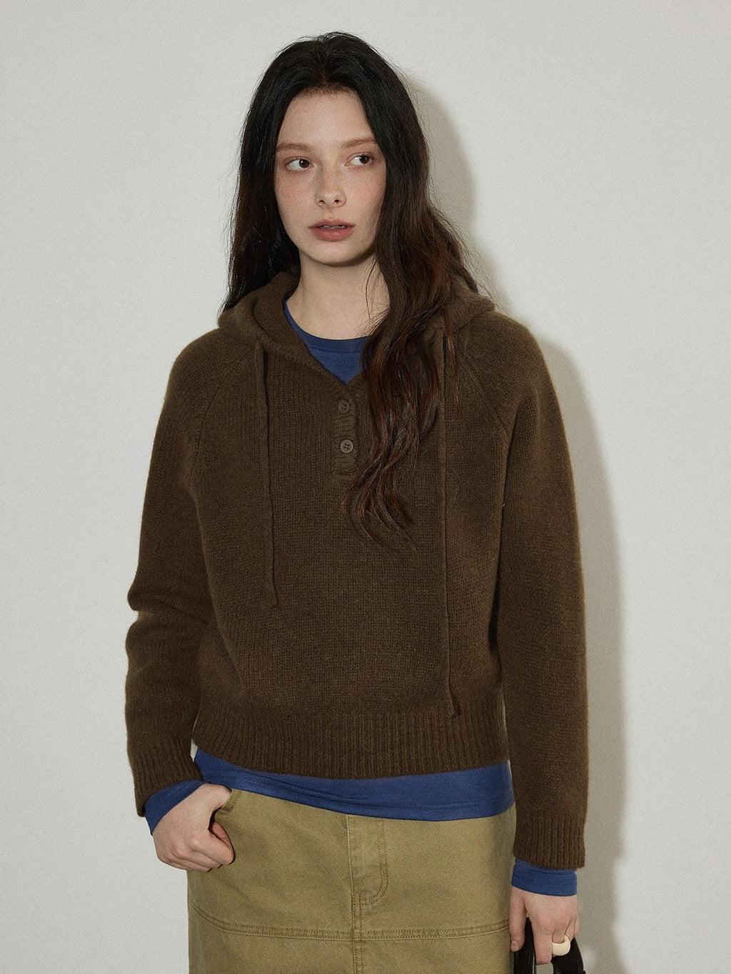 Lofi choose Soft Knit Button Front Loose Fit Commuter Womens Pullover Hoodie