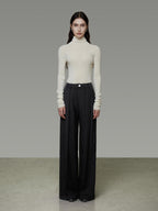 unspoken High Waist Pleated Skin Friendly Breathable Minimal Commuter Black Wide Leg Pants