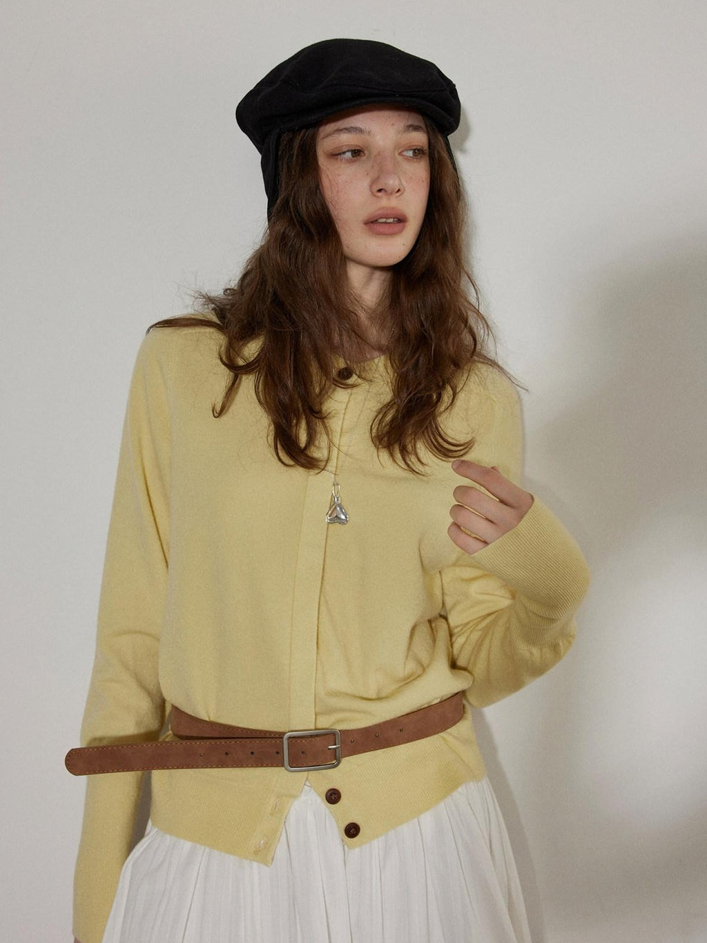 Lofi choose Button Front Knit Regular Fit Office Women Round Neck Yellow Charcoal Cardigans