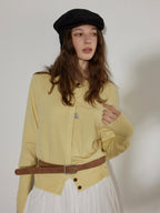 Lofi choose Button Front Knit Regular Fit Office Women Round Neck Yellow Charcoal Cardigans