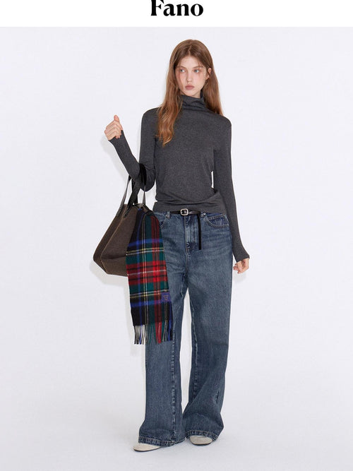 fano Cotton Cashmere Blend Slim Fit Casual High Neck Women Knit Pullover Sweaters