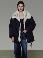unspoken Fur Lined Thick Minimal Commuter Loose 3D Tailored Cotton Navy Puffer Jackets