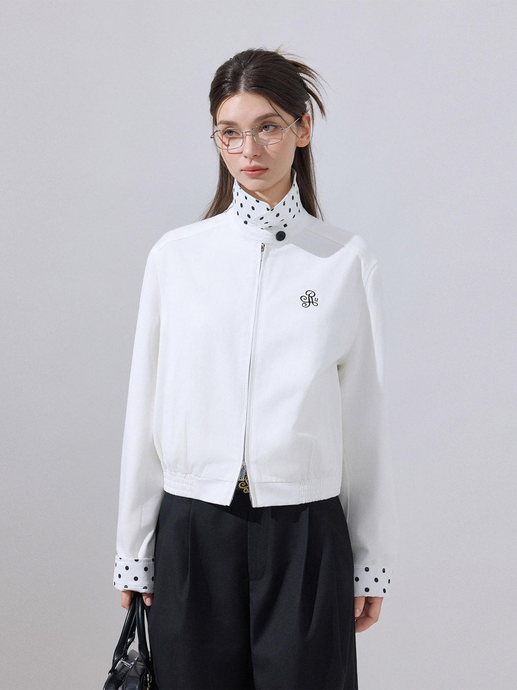 ikyou Ultra Light Lyocell Cotton Casual Stand Collar Short Zip White Cropped Jackets