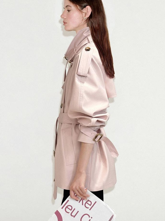 fano Double Breasted Short Loose Fit Commuter For Women Khaki Pink Beige Trench Coats