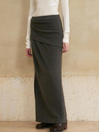 someone sometimes Versatile Lined Knit Slit Straight H Line Mid Waist Women Casual Maxi Skirts