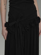 unspoken Ultra Soft Tencel A Line Cinched Waist Minimalist Commuter Black Maxi Dresses