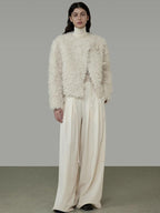 unspoken Warm Thick Minimalist Loose Fit Round Neck Ivory Workwear Cropped Jackets