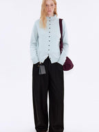 fano Wool Cashmere Blend Warm High Neck Loose Fit Women Button Solid Cardigans