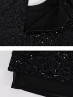 audreyyang Sparkling Sequin Casual Loose Fit Women Crew Neck Top & Skirt Sets