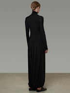 unspoken Modal Knit Turtleneck Slim Waist Long Sleeve City Workwear Black Maxi Dresses
