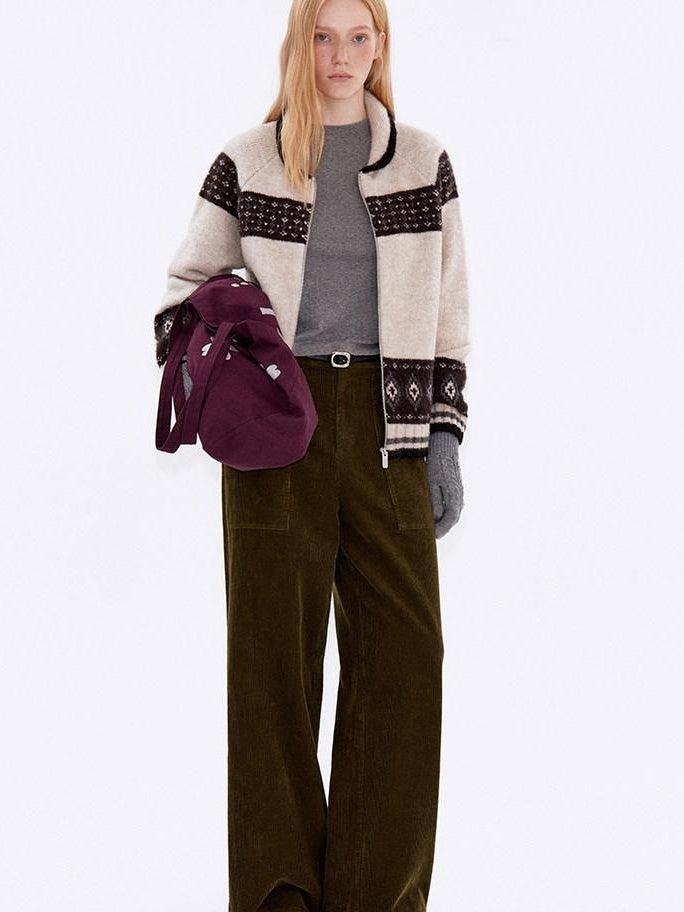 fano Breathable Cotton Vintage Straight Natural Waist Large Pockets Wide Leg Pants