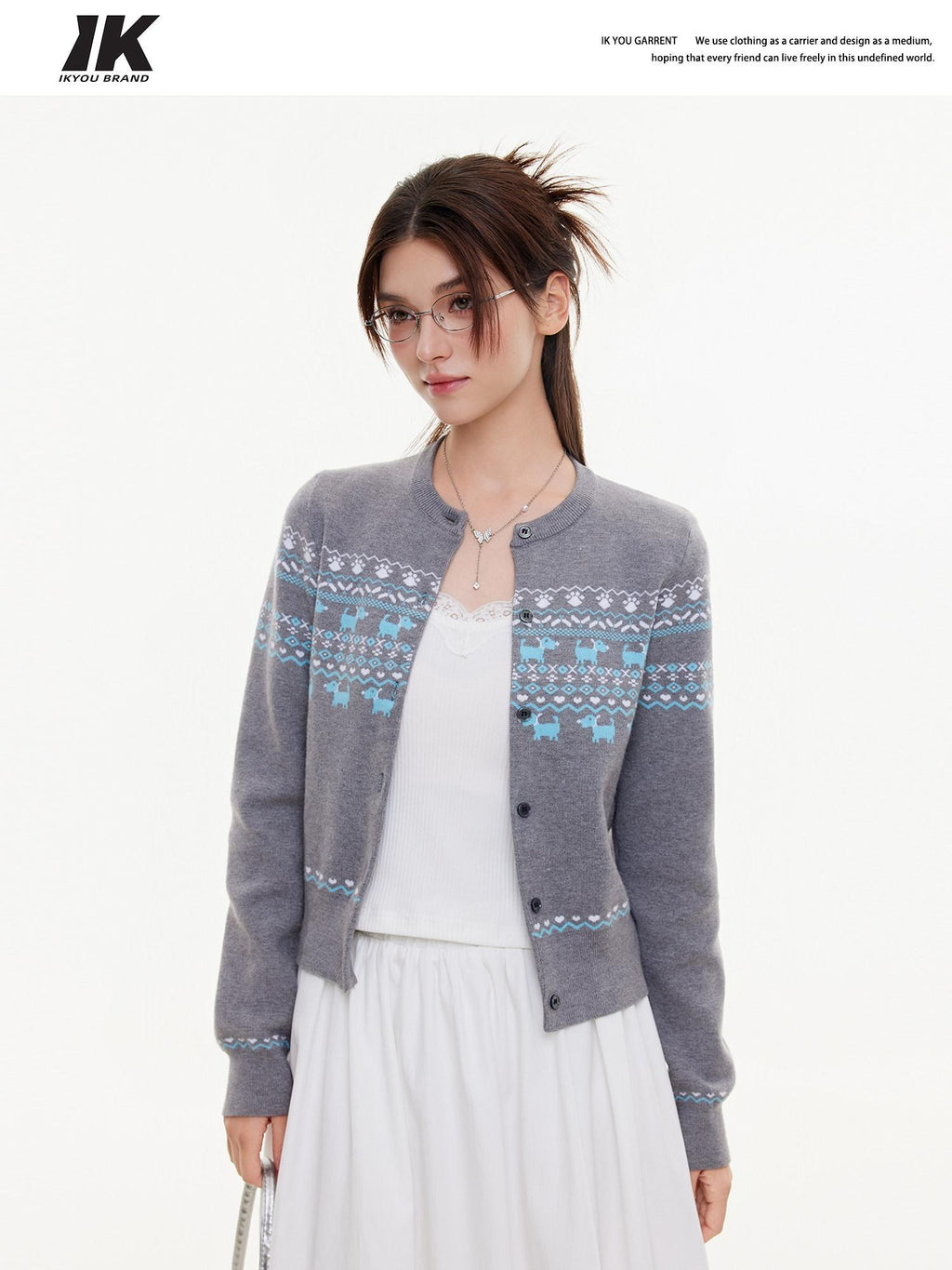 ikyou Lightweight Warmth Loose Knit Commuter Women Grey Cute Animal Cardigans